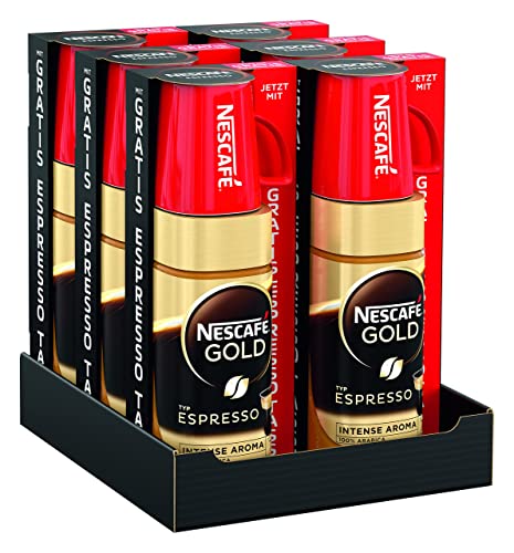NESCAFÉ GOLD Typ ESPRESSO (inkl. RED MUG), Espresso aus löslichem Bohnenkaffee mit 100% feinen Arabica Kaffeebohnen, mit samtiger Crema, 6er Pack (6 x 100g inkl. Tasse) von Nescafé