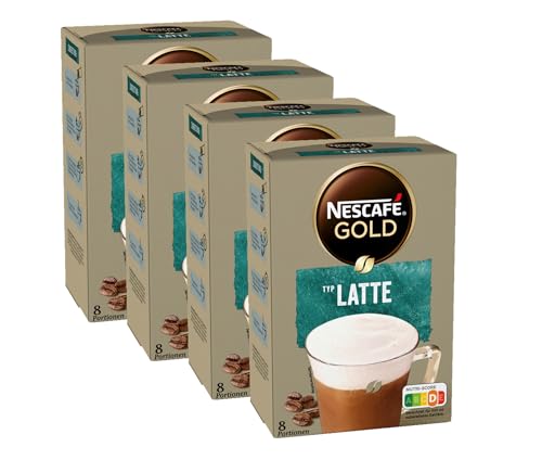 NESCAFÉ GOLD Typ Latte, Getränkepulver aus löslichem Bohnenkaffee, Portionsweiser kräftiger Geschmack & intensives Aroma, koffeinhaltig, 4er Pack (4 x 8 Getränkepulver-Sticks à 18g) von Nescafé