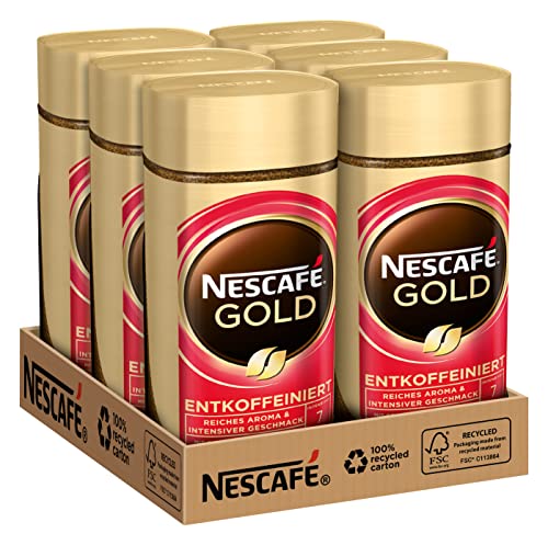 NESCAFÉ GOLD Entkoffeiniert, löslicher Bohnenkaffee, Instant-Kaffee aus erlesenen Kaffeebohnen, vollmundig & aromatisch, koffeinfrei, 6er Pack (6x100g) von Nescafé