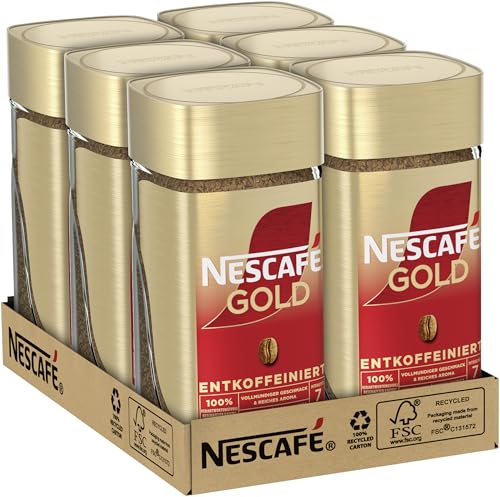 NESCAFÉ GOLD Entkoffeiniert, löslicher Bohnenkaffee, Instant-Kaffee aus erlesenen Kaffeebohnen, vollmundig & aromatisch, koffeinfrei, 6er Pack (6x100g) NESCAFÉ GOLD Entkoffeiniert, löslicher Bohnenkaffee, Instant-Kaffee aus erlesenen Kaffeebohnen, vollmundig & aromatisch, koffeinfrei, 6er Pack (6x100g) von Nescafé