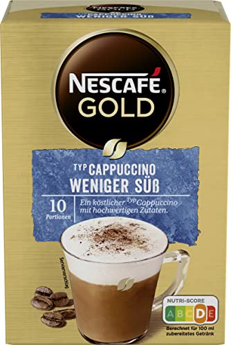 NESCAFÉ GOLD Typ Cappuccino Weniger Süß, Getränkepulver aus löslichem Bohnenkaffee, koffeinhaltig, 1er Pack (1 x 10 Sticks à 12,5g) von Nescafé