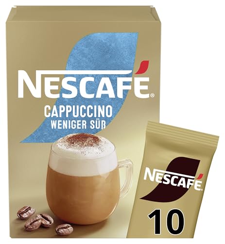 NESCAFÉ GOLD Typ Cappuccino Weniger Süß, Getränkepulver aus löslichem Bohnenkaffee, koffeinhaltig, 1er Pack (1 x 10 Sticks à 12,5g) von Nescafé