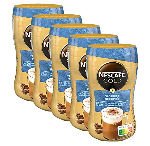 NESCAFÉ Gold Typ Cappuccino Weniger Süß, Getränkepulver aus löslichem Bohnenkaffee, koffeinhaltig, 5er Pack (5x250g) von Nescafé