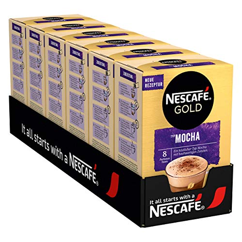 NESCAFÉ GOLD Typ Cappuccino Chocolate, Getränkepulver aus löslichem Bohnenkaffee mit feiner Schokoladennote, koffeinhaltig, 6er Pack (6 x 8 Sticks à 18g) von NESCAFÉ
