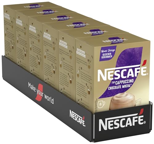 NESCAFÉ GOLD Typ Cappuccino Chocolate, Getränkepulver aus löslichem Bohnenkaffee mit feiner Schokoladennote, koffeinhaltig, 6er Pack (6 x 8 Sticks à 18g) von Nescafé