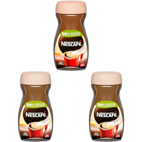 NESCAFE NESCAFÉ CLASSIC Crema, löslicher Bohnenkaffee aus mitteldunkel gerösteten Kaffeebohnen, kräftiger Instant-Kaffee mit samtiger Crema, koffeinhaltig, 3er Pack, 200g von NESCAFE