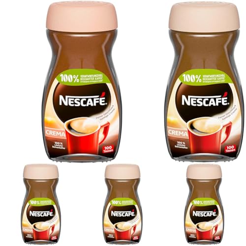 NESCAFE NESCAFÉ CLASSIC Crema, löslicher Bohnenkaffee aus mitteldunkel gerösteten Kaffeebohnen, kräftiger Instant-Kaffee mit samtiger Crema, koffeinhaltig, 5er Pack, 200g von NESCAFE