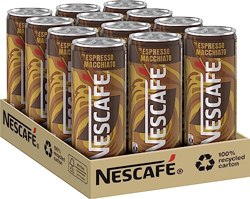 NESCAFÉ Ready-to-drink Typ Espresso Macchiato, trinkfertiger Iced Espresso Macchiato in der Dose für unterwegs, koffeinhaltig, 12er Pack (12 x 250ml) von Nescafé