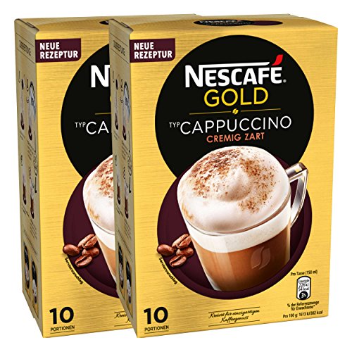 Nescafé Gold Typ Cappuccino, Cremig Zart, Löslicher Bohnenkaffee, Instantkaffee, Kaffee, 2 x 10 Portionen, 12321032 von NESCAFÉ