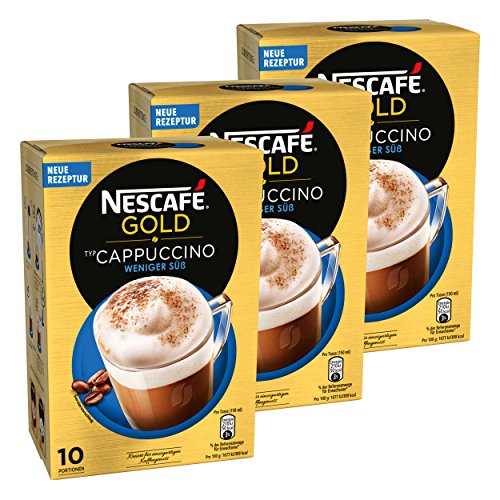 Nescafé Gold Typ Cappuccino, Weniger Süß, Löslicher Bohnenkaffee, Instantkaffee, Kaffee, 3 x 10 Portionen, 12321034 von NESCAFÉ