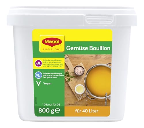 MAGGI Professional Gemüsebouillon, keine kennzeichnungspflichtige Allergene, würziger Gemüsegeschmack, Ergiebigkeit 40L, 1er Pack (1 x 800g GastroBox) von NESTLE PROFESSIONAL