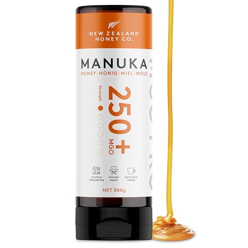 New Zealand Honey Co. Manuka Honig MGO 250+ | 500g Quetschflasche | Aktiv und Roh | Hergestellt in Neuseeland | Zertifiziertem Methylglyoxal Gehalt | 500g New Zealand Honey Co. Manuka Honig MGO 250+ | 500g Quetschflasche | Aktiv und Roh | Hergestellt in Neuseeland | Zertifiziertem Methylglyoxal Gehalt | 500g von NEW ZEALAND HONEY CO
