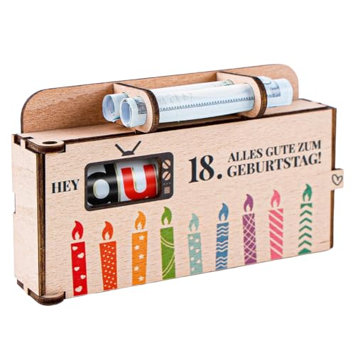 1 Stück Originelle 18. Geburtstag Geldgeschenke Holz - Dupl o Schokoriegel Geschenkbox Deko - Geschenkideen zum 18. Geburtstag Jungen Mädchen - OHNE Du plo von NHQZ