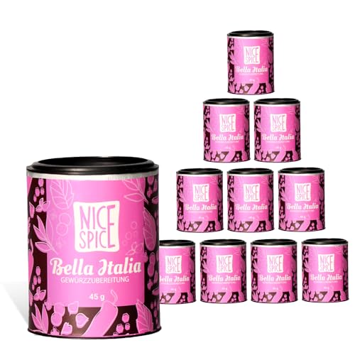 NICE SPICE Italian Allrounder, 10 Dosen (10 x 45g), Gewürzmischung für italienische Gerichte, Pasta, Pizza, Geschenk für Hobbyköche, Gewürzvorrat von NICE SPICE