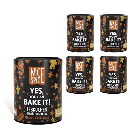 NICE SPICE Lebkuchengewürz "Yes, You can Bake it!", 5 Dosen (5 x 40g), Gewürzmischung für köstliche Lebkuchen, Backen, Geschenk für Backliebhaber, Gewürzvorrat von NICE SPICE