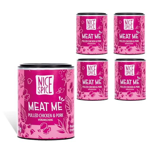 NICE SPICE Meat Me Gewürz, 5er Pack (5 x 60g), Perfekt für Pulled Pork & Chicken, BBQ-Fans Liebling, Geschenk für Grillmeister, Gewürzvorrat von NICE SPICE