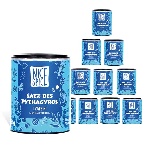 NICE SPICE Satz des Pythagyros Gewürz, 10 Dosen (10 x 55g), Perfekt für Tzatziki & Gyros, 10 erlesene Zutaten inklusive Dill & Ingwer, Genuss für Griechenland-Liebhaber von NICE SPICE