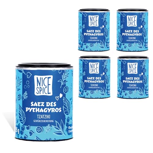 NICE SPICE Satz des Pythagyros Gewürz, 5 Dosen (5 x 55g), Perfekt für Tzatziki & Gyros, 10 erlesene Zutaten inklusive Dill & Ingwer, Genuss für Griechenland-Liebhaber von NICE SPICE