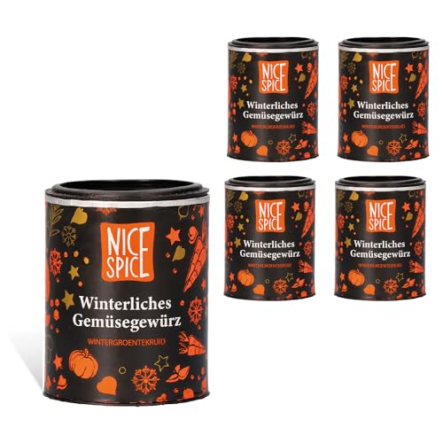 NICE SPICE Winterliches Gemüsegewürz, 5 Dosen (5 x 75g), Gewürzmischung für winterliche Gerichte, Gemüseauflauf, Geschenk für Gourmets, Gewürzvorrat von NICE SPICE