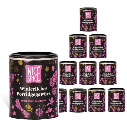 NICE SPICE Winterliches Porridgegewürz, 10 Dosen (10 x 50g), Gewürzmischung für aromatisches Porridge, Frühstück, Geschenk für Frühstücksliebhaber, Gewürzvorrat von NICE SPICE