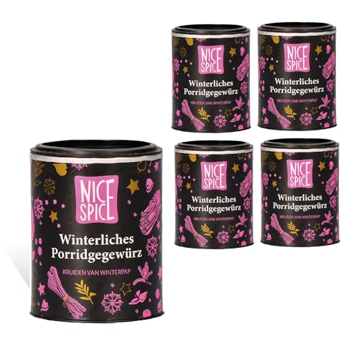 NICE SPICE Winterliches Porridgegewürz, 5 Dosen (5 x 50g), Gewürzmischung für aromatisches Porridge, Frühstück, Geschenk für Frühstücksliebhaber, Gewürzvorrat von NICE SPICE