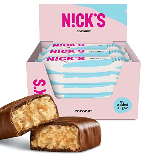 NICKS Keto Riegel Coconut, Schokolade Kokos Snacks, 163 Kalorien, 3,5 Net carbs, ohne Zuckerzusatz, Glutenfrei, Low carb Süssigkeiten (15x40g) von N!CK'S