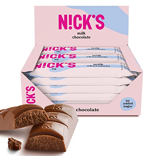 NICKS Milch-Schokolade Keto Riegel ohne Zuckerzusatz, 112 Kcal, 3,4g Netto-Kohlenhydraten, Low carb Süßigkeiten, Glutenfreie Snack bar (15x25g) von N!CK'S