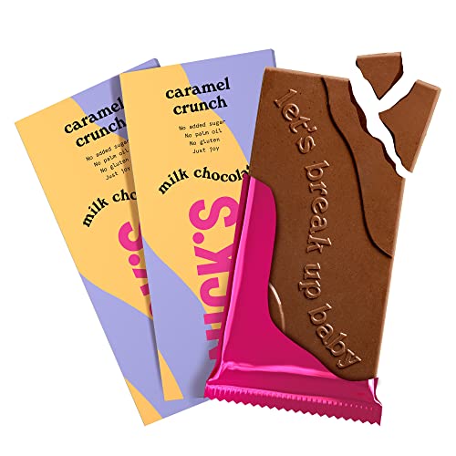 NICKS Milchschokolade Caramel Crunch ohne Zuckerzusatz, Glutenfrei, Low Carb, ohne Palmöl, Keto Schokolade Tafeln (3x75g) von N!CK'S