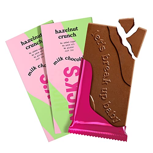 NICKS Milchschokolade Haselnuss Crunch ohne Zuckerzusatz, Glutenfrei, Low carb, ohne Palmöl, Keto Schokolade Tafeln (3x75g) von N!CK'S