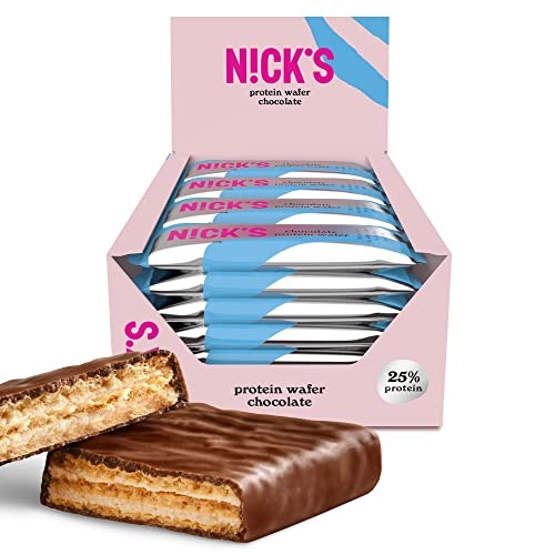 NICKS Protein Wafer Riegel Chocolate | 25% Eiweiß | 198 Kalorien | Low carb Proteinriegel Schokolade Snacks ohne Zuckerzusatz Glutenfrei (24 Eiweißriegel x 40g) von N!CK'S