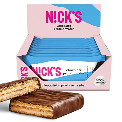 NICKS Protein Wafer Riegel Chocolate | 25% Eiweiß | 198 Kalorien | Low carb Proteinriegel Schokolade Snacks ohne Zuckerzusatz Glutenfrei (9 Eiweißriegel x 40g) von N!CK'S