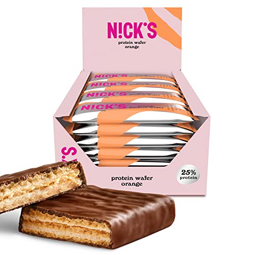 NICKS Protein Wafer Riegel Orange | 25% Eiweiß | 203 Kalorien | Low carb Proteinriegel Schokolade Snacks ohne Zuckerzusatz, Glutenfrei (24 Eiweißriegel x 40g) von N!CK'S