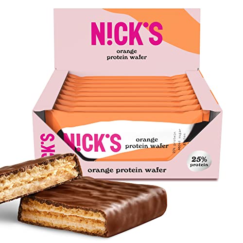 NICKS Protein Wafer Riegel Orange | 25% Eiweiß | 203 Kalorien | Low carb Proteinriegel Schokolade Snacks ohne Zuckerzusatz, Glutenfrei (9 Eiweißriegel x 40g) von N!CK'S