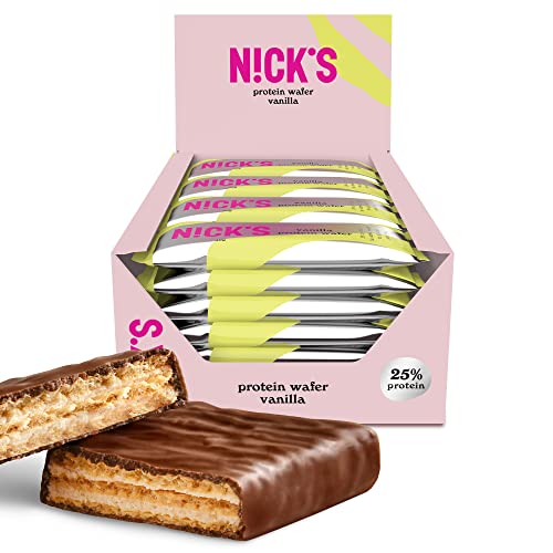 NICKS Protein Wafer Riegel Vanille | 25% Eiweiß | 203 Kalorien | Low carb Proteinriegel Schokolade Snacks ohne Zuckerzusatz Glutenfrei (24 Eiweißriegel x 40g) von N!CK'S