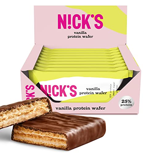 NICKS Protein Wafer Riegel Vanille | 25% Eiweiß | 203 Kalorien | Low carb Proteinriegel Schokolade Snacks ohne Zuckerzusatz Glutenfrei (9 Eiweißriegel x 40g) von N!CK'S