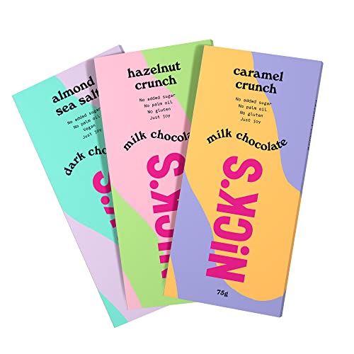 NICKS Schokolade Tafeln Mix ohne Zuckerzusatz, Glutenfrei, Low carb, ohne Palmöl, Keto Schokoladen (3x75g) von N!CK'S