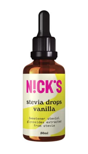 NICKS Stevia Flüssig Flavour Drops Vanille (50ml) Keto Zuckerfreie Tafelsüße ohne Kalorien, Low carb Zuckerersatz, Süßstoff, Flüssigsüße, Alternative zu Zucker, Süßungsmittel mit Pipette von N!CK'S