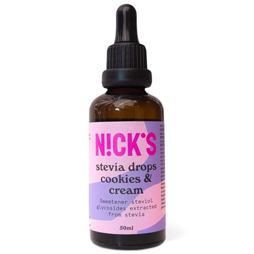 NICKS Stevia Flüssig Cookies & Cream Flavour Drops (50ml) Keto Zuckerfreie Tafelsüße ohne Kalorien, Low carb Zuckerersatz, Süßstoff, Flüssigsüße, Alternative zu Zucker, Süßungsmittel mit Pipette von N!CK'S