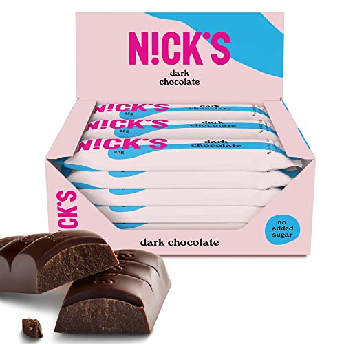 NICKS Zartbitter Schokolade Vegane Keto Riegel ohne Zuckerzusatz, 107 Kcal, 1,1g Net carbs, Low carb Süßigkeiten, Glutenfreie Snack bar (15x25g) von N!CK'S