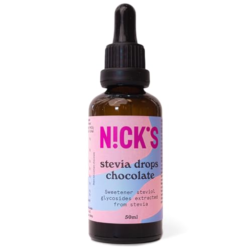 NICKS Stevia Flüssig Flavour Drops Schokolade (50ml), Keto Zuckerfreie Tafelsüße ohne Kalorien, Low carb Zuckerersatz, Süßstoff, Flüssigsüße, Alternative zu Zucker, Süßungsmittel mit Pipette von N!CK'S