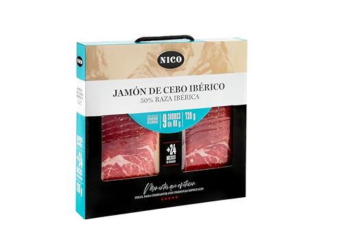 GESCHNITTENE PACKUNG IBERISCHEN CEBO-SCHINKEN bestehend aus 9 Beuteln mit 80 gr von NICO JAMONES