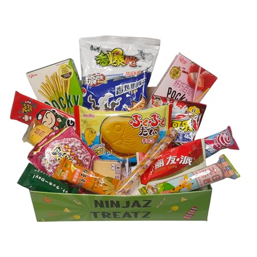 Sortiment an Süßigkeiten und gemischten asiatischen Snacks aus Japan, Korea und Thailand von NINJAZ TREATZ