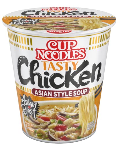 Nissin Cup Noodles – Tasty Chicken, 8er Pack, Soup Style Instant-Nudeln japanischer Art, mit Hühnerfleisch-Geschmack & Gemüse, schnell im Becher zubereitet, asiatisches Essen (8 x 63 g) von NISSIN