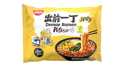 NISSIN Demae Ramen – Miso, Einzelpack, Instant-Nudeln japanischer Art, mit Miso-Geschmack und asiatischen Gewürzen, vegetarisch, schnell und einfach zubereitet, asiatisches Essen (1 x 100 g) von NISSIN