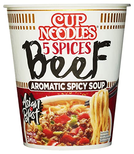 Nissin Cup Noodles – 5 Spices Beef, Einzelpack, Soup Style Instant-Nudeln japanischer Art, mit Rindfleisch-Geschmack & Gewürzen, schnell im Becher zubereitet, asiatisches Essen (1 x 64 g) von NISSIN