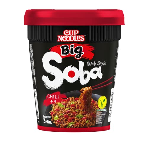 NISSIN Cup Noodles Soba BIG – Chili, 1er Pack, Wok Style Instant-Nudeln japanischer Art, mit Chili-Sauce, -Schoten & Gemüse, schnell im Becher zubereitet, asiatisches Essen, große Portion (115 g) von NISSIN