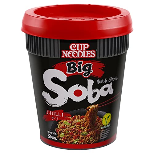 NISSIN Cup Noodles Soba BIG – Chili, 1er Pack, Wok Style Instant-Nudeln japanischer Art, mit Chili-Sauce, -Schoten & Gemüse, schnell im Becher zubereitet, asiatisches Essen, große Portion (115 g) von NISSIN