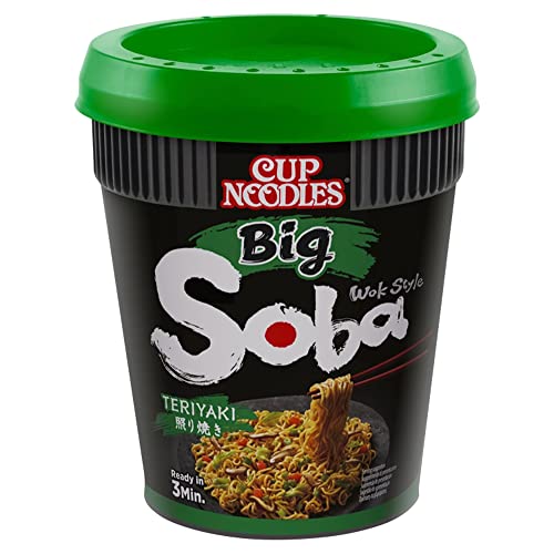 Nissin Cup Noodles Soba BIG – Teriyaki, Einzelpack, Wok Style Instant-Nudeln japanischer Art, mit Teriyaki-Sauce und Gemüse, schnell im Becher zubereitet, asiatisch Essen, große Portion (1 x 113 g) von NISSIN