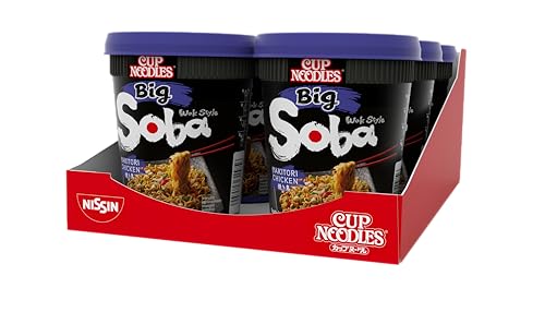 Nissin Cup Noodles Soba BIG – Yakitori Chicken, 6er Pack, Wok Style Instant-Nudeln japanischer Art, mit Würzsauce, Hähnchen & Gemüse, schnell im Becher zubereitet, asiatisches Essen (6 x 113 g) von Nissin