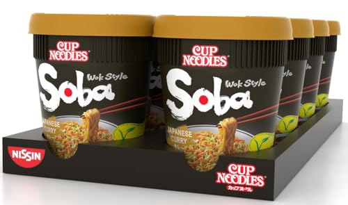 Nissin Cup Noodles Soba Cup - Japanese Curry, 8er Pack, Wok Style Instant-Nudeln japanischer Art mit Curry-Sauce und Gemüse, schnell im Becher zubereitet, asiatisches Essen, vegetarisch (8 x 90 g) von NISSIN